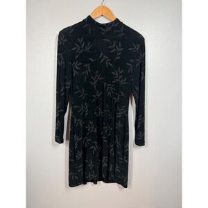 Rabbit Designs Dress Women 14P Black Mock Neck Keyhole Back Long Sleeve USA